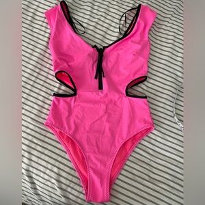 Zara Retro Hot Pink Zipper One-Piece Swimsuit Size M NWT